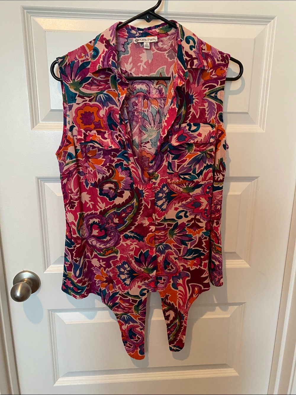 Sleeveless Pink Paisley V-Neck Blouse